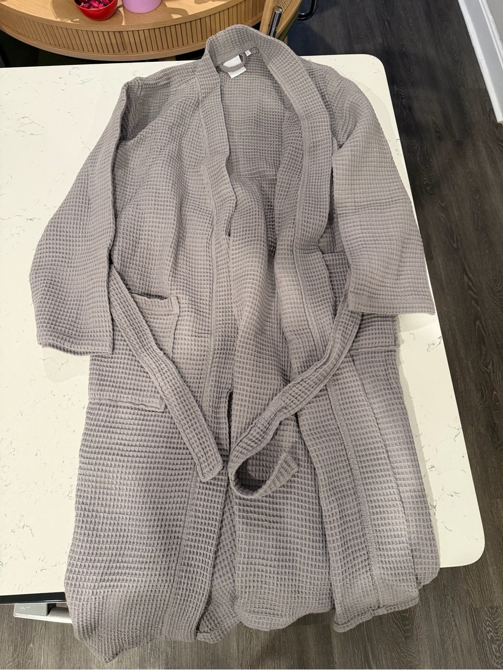 Quince Waffle-Knit Shawl Robe in Light Gray